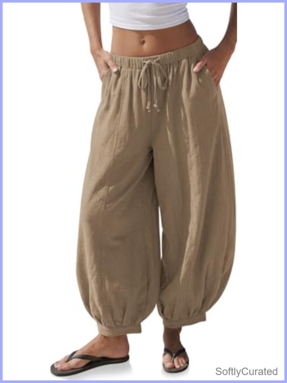 Linen Balloon Pants Wide Leg Harem Palazzo Flowy Baggy Casual